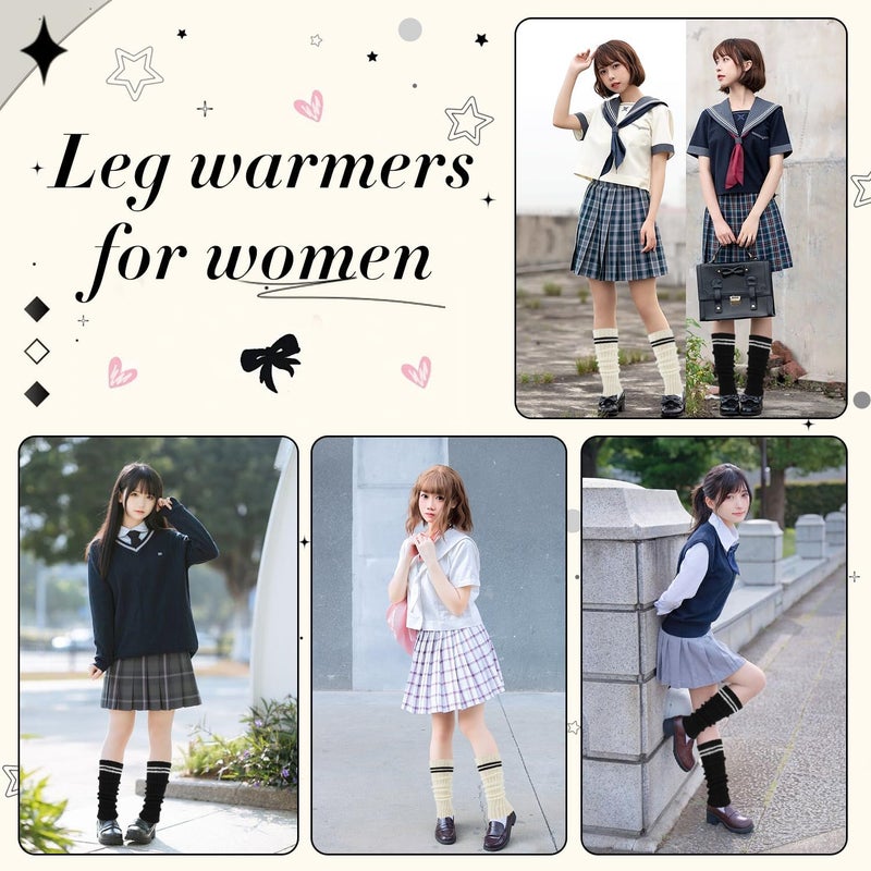 Junely 2 Pairs Leg Warmers for Women 80s Ribbed Knit Leg Warmer Pack for Ballet Dance Figure Skating Yoga Party Neon - Image 2